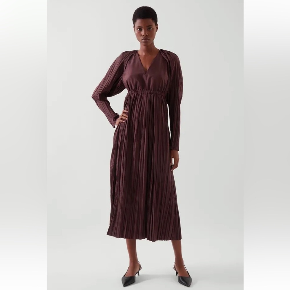 COS Plum Long Sleeve Pleated Maxi Dress